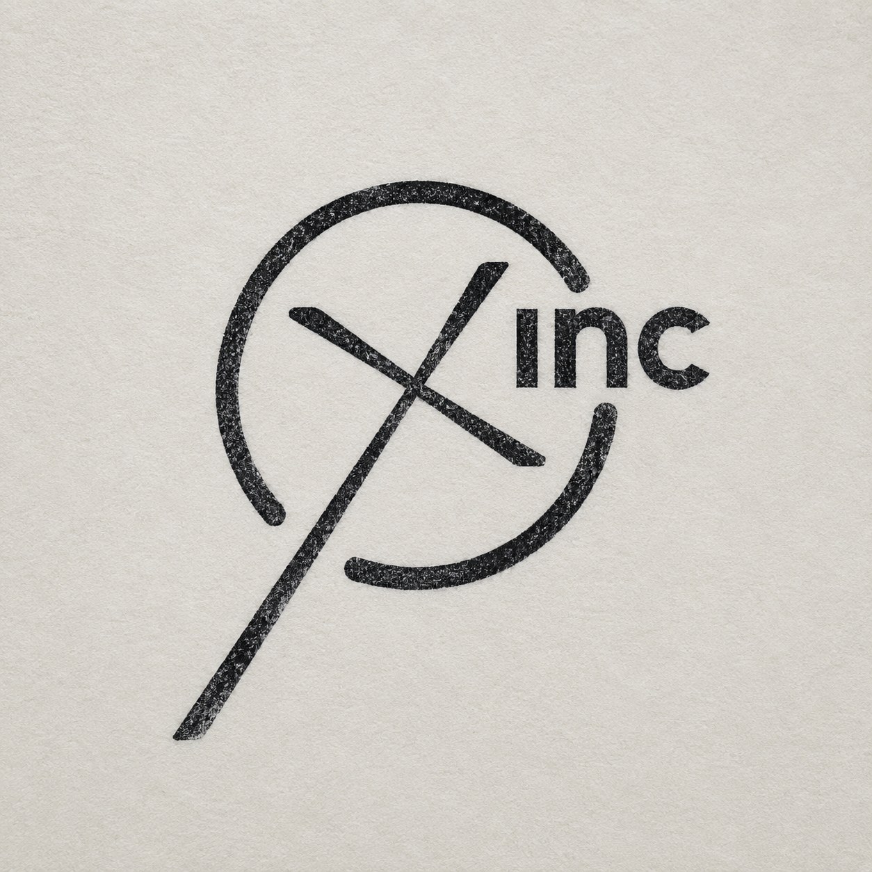 The Experiment Inc mark stamped in black ink on off-white paper, the ink slightly uneven.